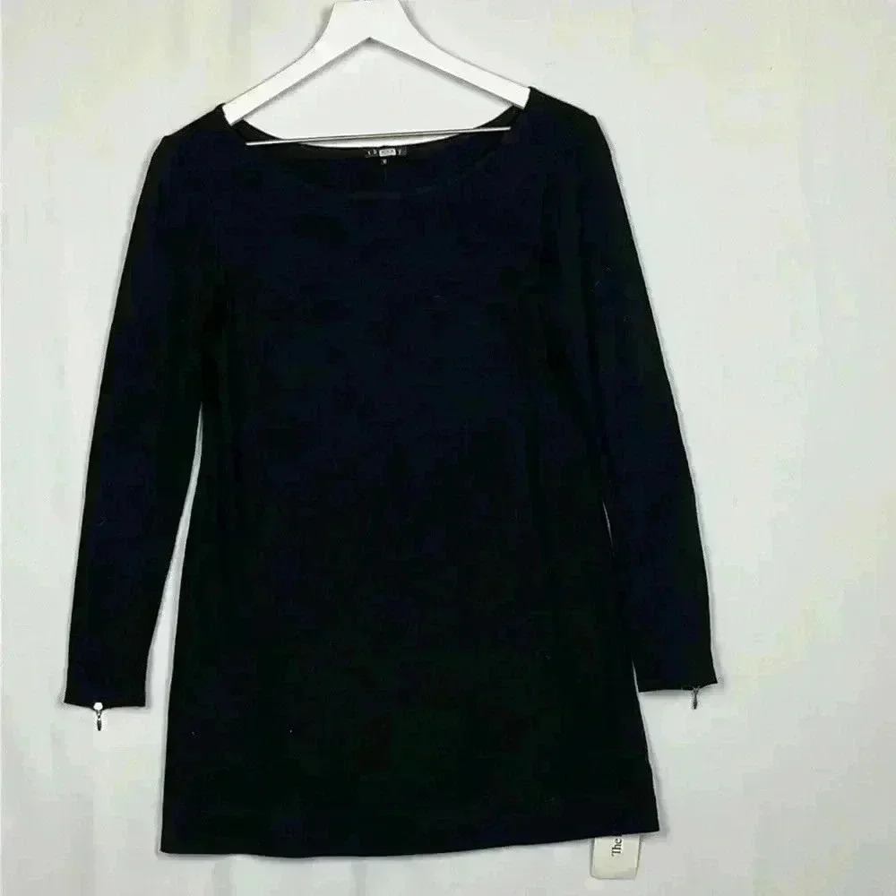 Theory Womens Tunic/Dress Black M Gold Zip Sleeves Pull-On Ponte Flattering Chic